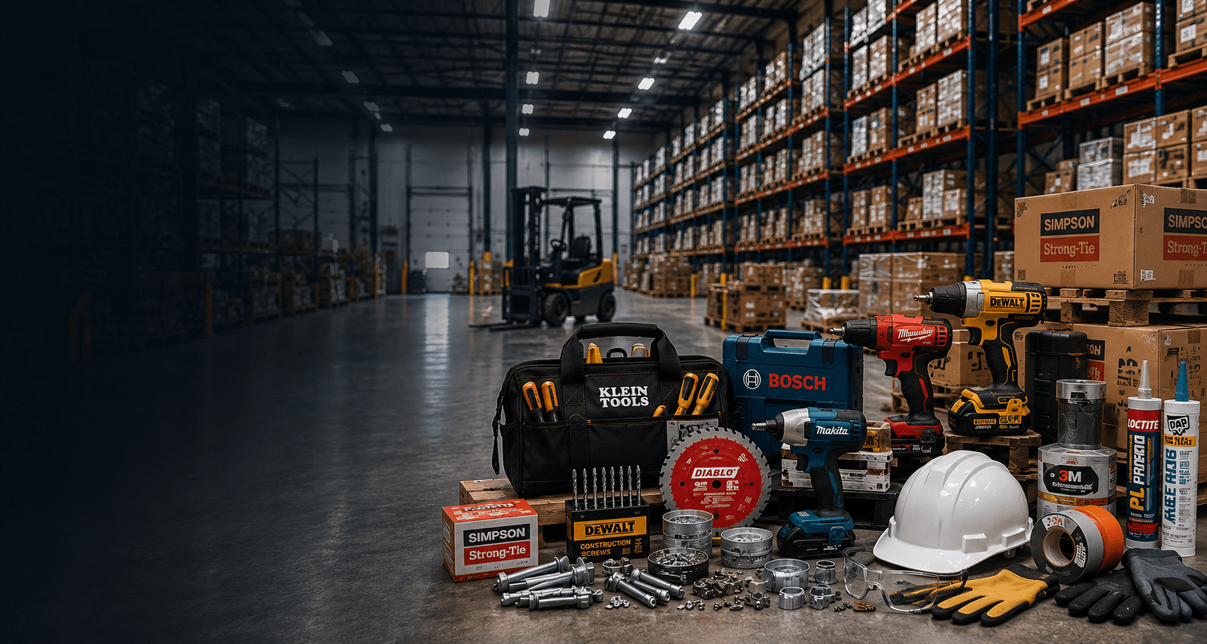 Construction hardware in a warehouse setting